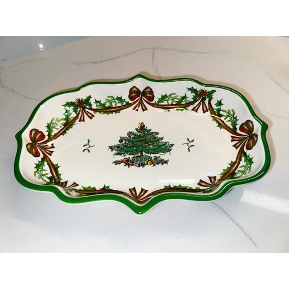 Spode 65th Anniversary Christmas Tree Scalloped Tray Candy Dish Platter - Picture 1 of 8